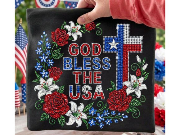 Download God Bless USA Floral Rhinestone Tshirt - God bless Collection