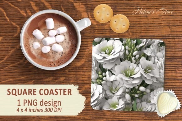 Download 3D White Flowers Square Coaster Designs - Designs Collection