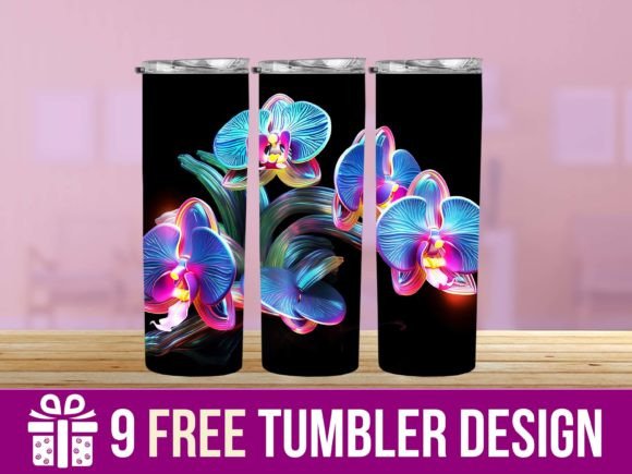Download 3D Neon Flower Tumbler Wrap Designs - Designs Collection