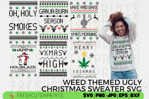 Download 6 Weed Ugly Christmas Sweater Designs - Designs Collection