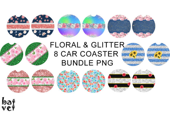 Download Floral &amp; Glitter Car Coaster Bundle PNG - Car coaster bundle Collection