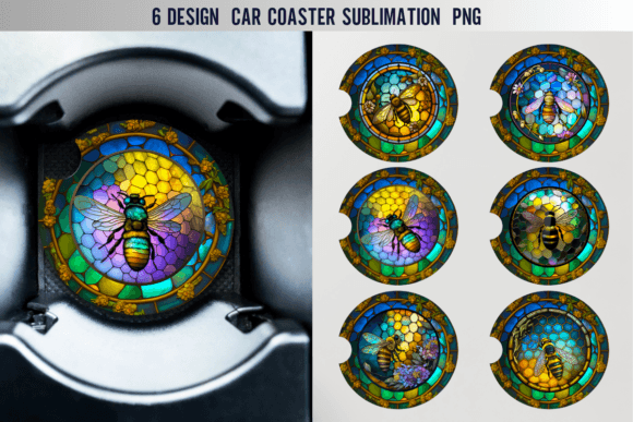 Download Stained Glass Bee Car Coaster Designs - Designs Collection