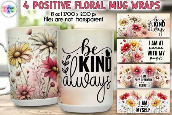 Download Positive Quotes Floral Mug Wrap Designs - Premium Resources