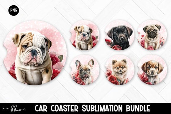Download Cute Dogs with Roses Car Coaster Bundle - Car coaster bundle Collection