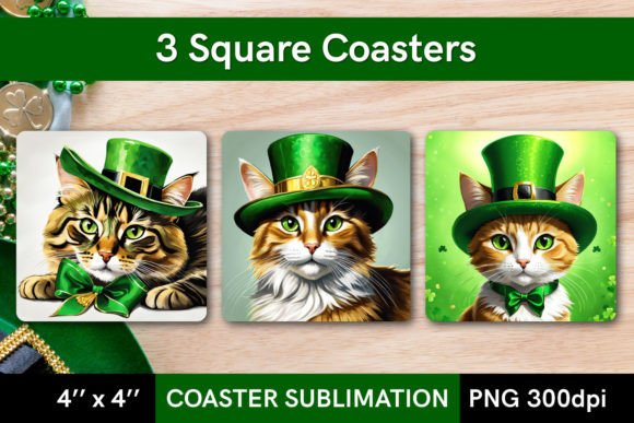 Download St Patrick's Day Cat - 3 Coaster Designs - Designs Collection